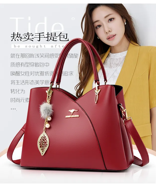 分层款手提包真皮时尚妈妈包红色肩包新娘包质感时尚气质中老年