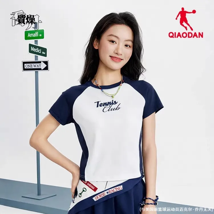 乔丹官方短袖T恤女士2025夏季新款棉感冰丝透气半袖正品运动上衣