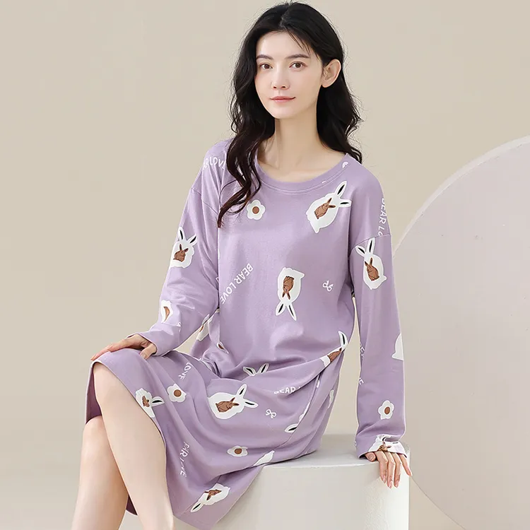 浪莎秋冬季睡裙纯棉女士睡衣卡通可外穿连衣裙全棉女款家居服薄款