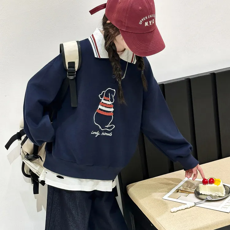 儿童小狗刺绣卫衣牛仔裤套装女童童装洋气韩版长袖外套潮流两件套