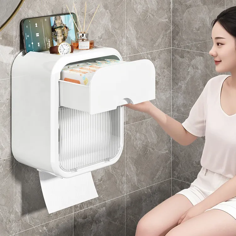卫生间纸巾盒防水厕纸盒免打孔抽纸盒厕所壁挂卷纸筒卫生纸置物架