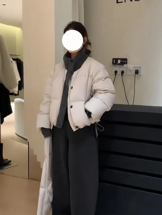 简约时尚拼接撞色巨好看的短款棉服外套冬季休闲气质通勤百搭棉衣