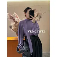 爱唯依（F）-气质款！飘带丝巾收腰极简衬衫 （657R0520#）VRNCEWEI