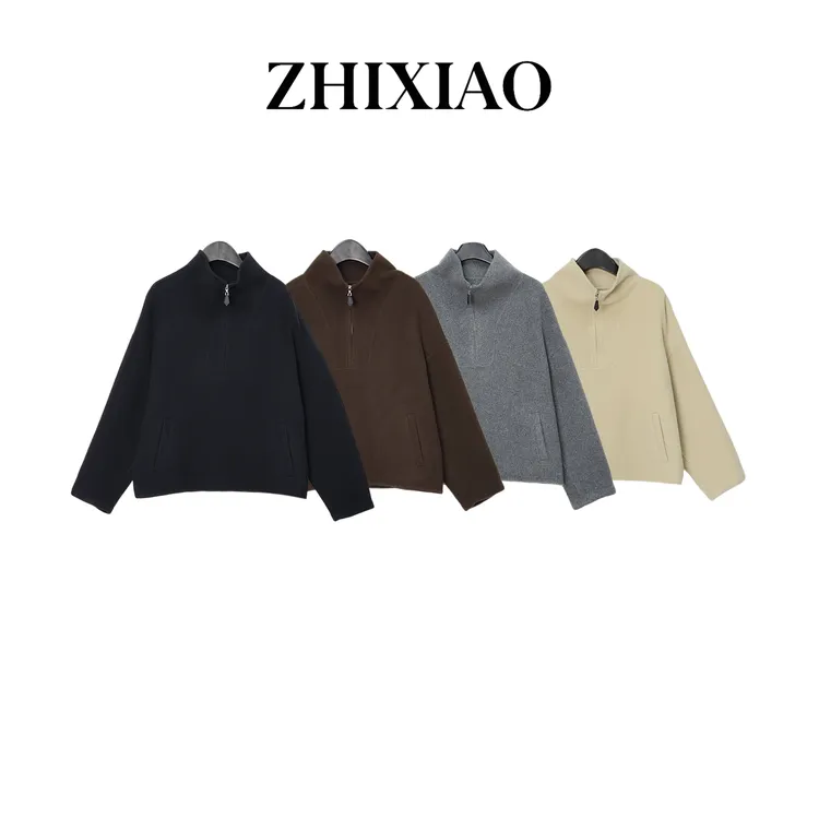 【ZHIXIAO】秋冬新款：立领拉链毛呢上衣25025