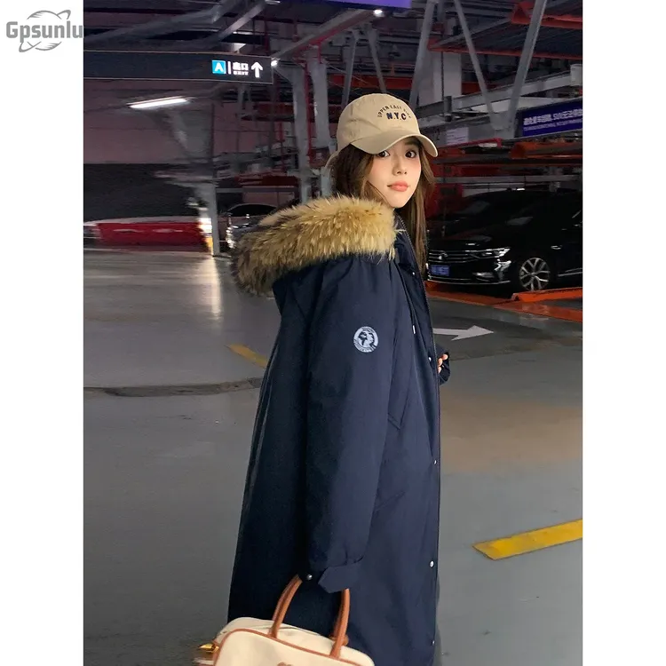 gpsunlu冬季新款棉服女中长款过膝工装棉袄大码加厚宽松棉衣外套