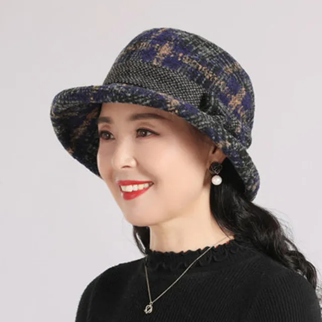 中老年人帽子女秋冬季妈妈毛呢礼帽加厚奶奶布盆帽春秋休闲渔夫帽