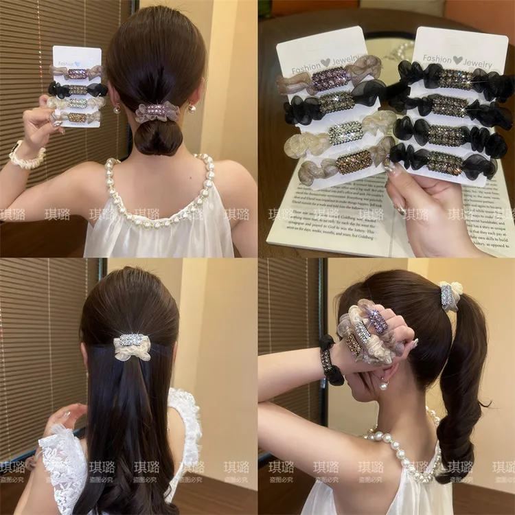 简约气质网纱闪钻发圈女网红百搭扎头发绳东大门马尾皮筋头绳发饰
