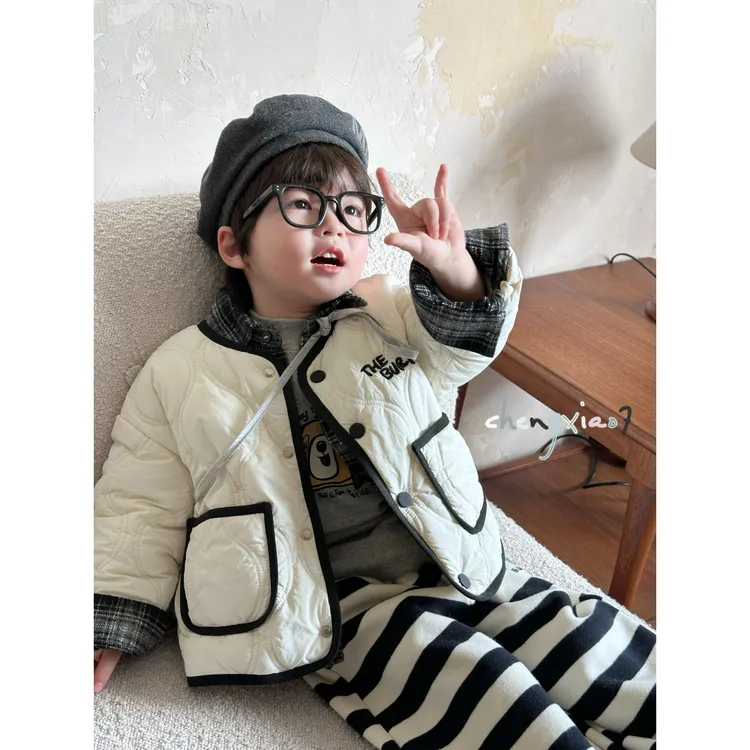 男童棉服2025秋冬新款男童童装韩版休闲假两件夹棉外套