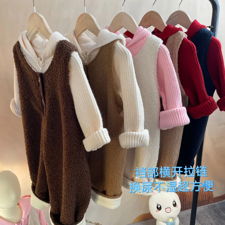 大开大合底档冬季加绒加厚宝宝背带裤婴儿护肚保暖韩版可爱连体衣开裆洋气裤子