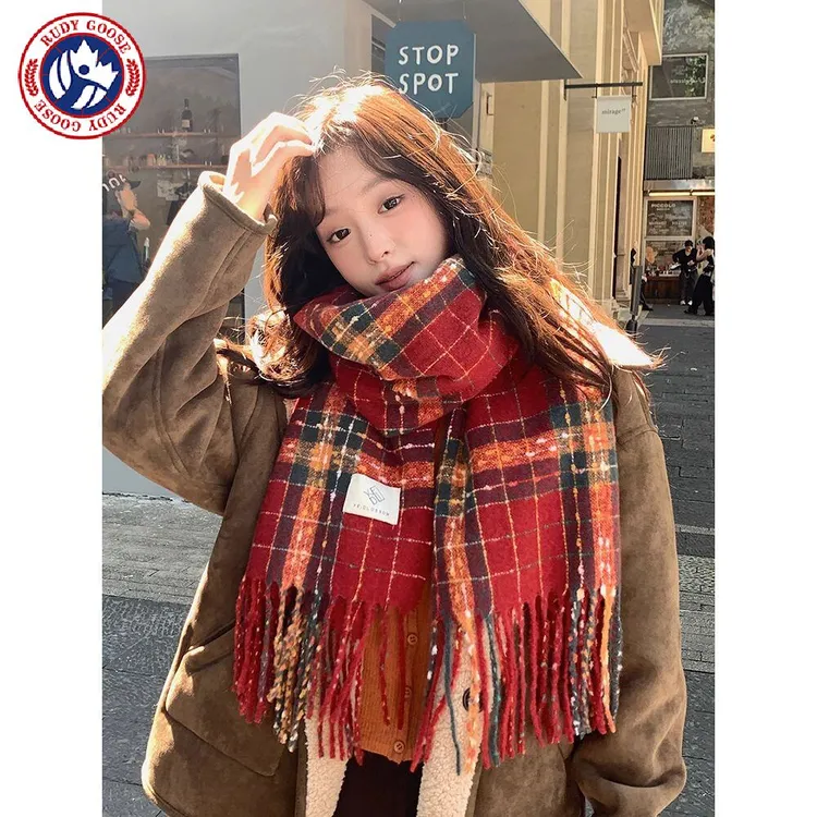 加拿大RUDY GOOSE鹅仿羊绒围巾女款2025新款韩系氛围感红色新年圣