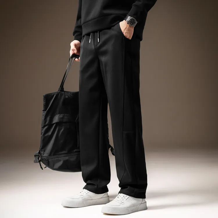 高端潮牌加绒卫裤男宽松直筒运动2025冬季新款高级感阔腿休闲裤子