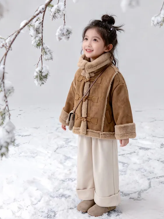 女童韩系加厚加绒外套秋冬2025新款儿童女宝洋气时髦皮毛一体冬季