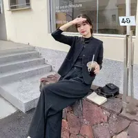 灰色老钱风西装马甲裤子打底三件套8666