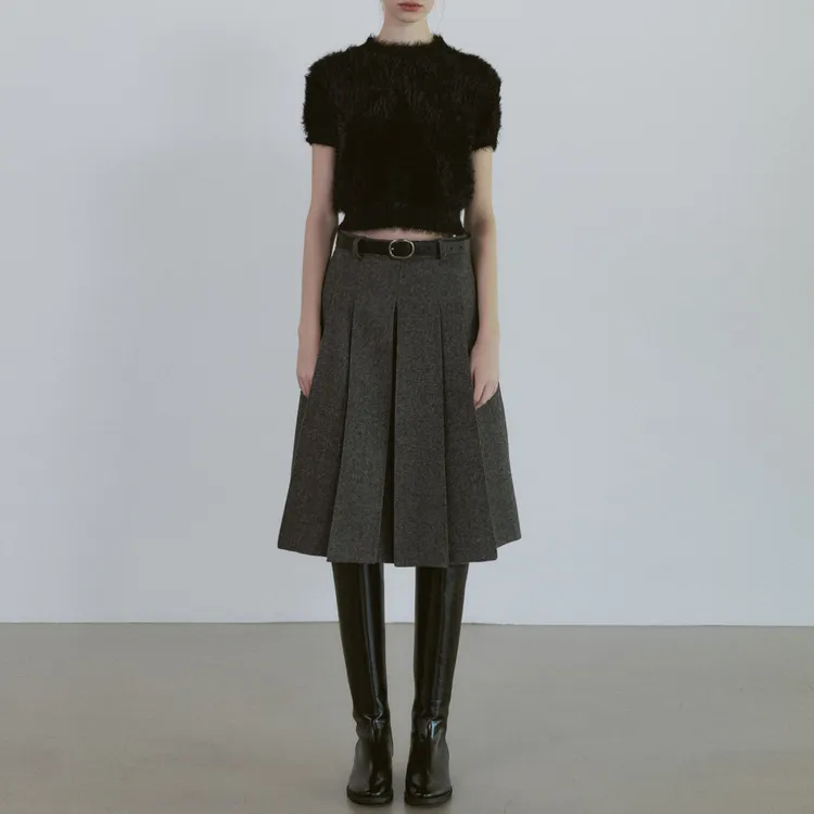 a字伞裙2025新款灰色毛呢裙子秋冬款半身裙高腰小个子显瘦百褶裙