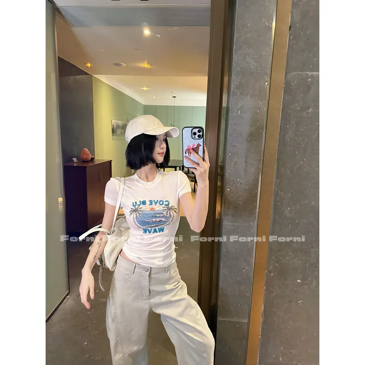 FORNI 贵贵手工t 万搭基础天丝羊毛钉珠印花无袖吊带/T恤上衣