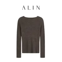 阿琳ALIN【雨落】全羊毛水波纹打底衫女修身显瘦百搭上衣秋AL5IZT10
