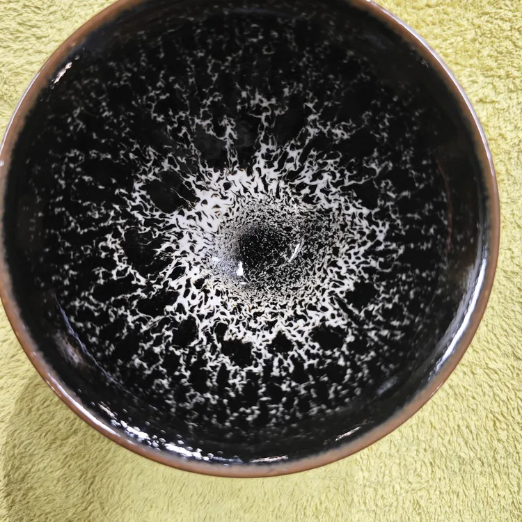 天然原矿黑釉手工飘花家用金油滴斗笠盏茶杯茶具主人杯茶盏