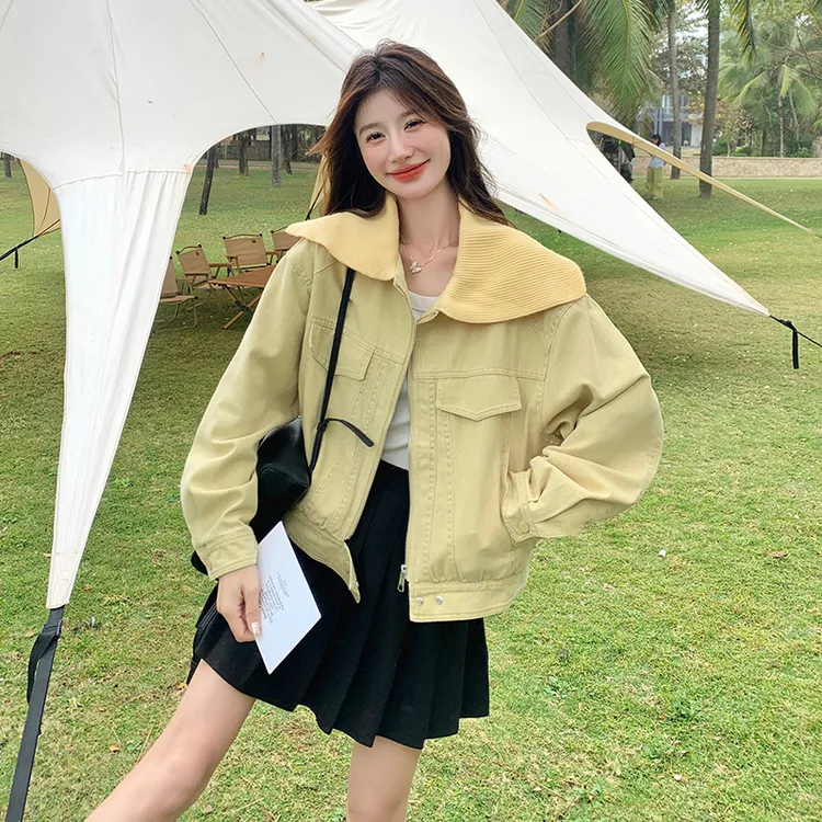 黄色娃娃领牛仔外套女2025春秋新款韩版减龄小个子森系短款上衣