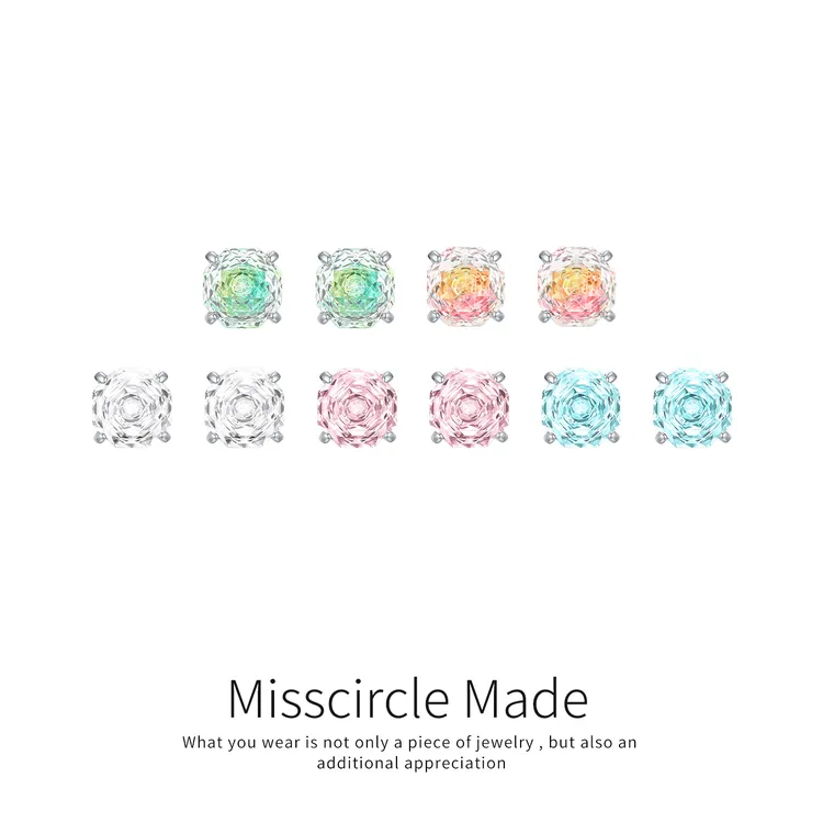 瑟可 铜合金合成锆石耳饰 彩色千禧玫瑰锆石耳钉超闪小众精致4465