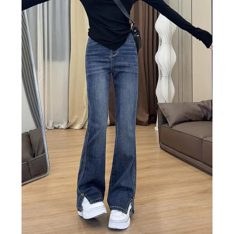 237复古开叉微喇牛仔裤女早秋季设计感小个子弹力不贴腿喇叭裤子