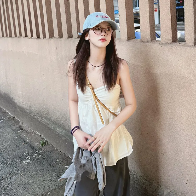 甜美少女感系带长袖防晒针织开衫叠穿花边吊带背心女上衣两件套装