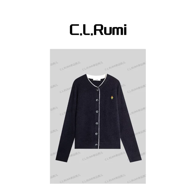 【Rumi精选】“墨丁顿蓝”秋冬亲肤软糯刺绣宽松减龄开衫上衣7178ks