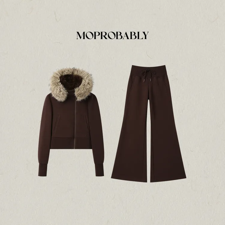 Moprobably李予诺「波尔多」超修身连帽毛领套装L5449006+L5451010