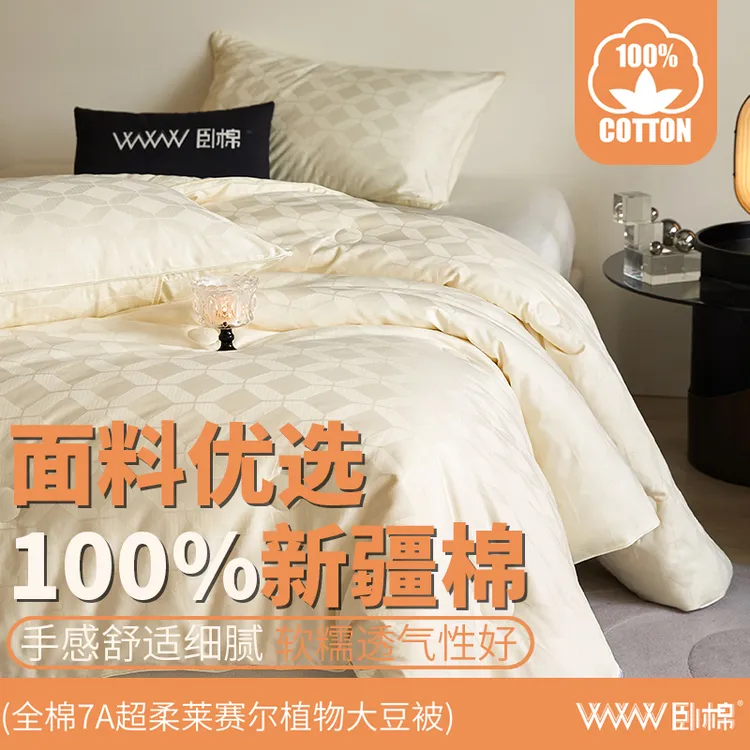 WWW全棉7A抗菌55%植物大豆被芯Pro超柔提花春秋冬被保暖被子B0006