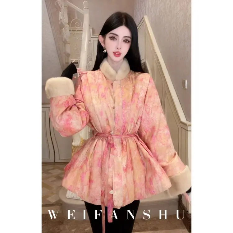 WEIFANSHU/魏凡舒【温婉如诗】冬季新款复古新中式蚕丝90白鹅绒外套