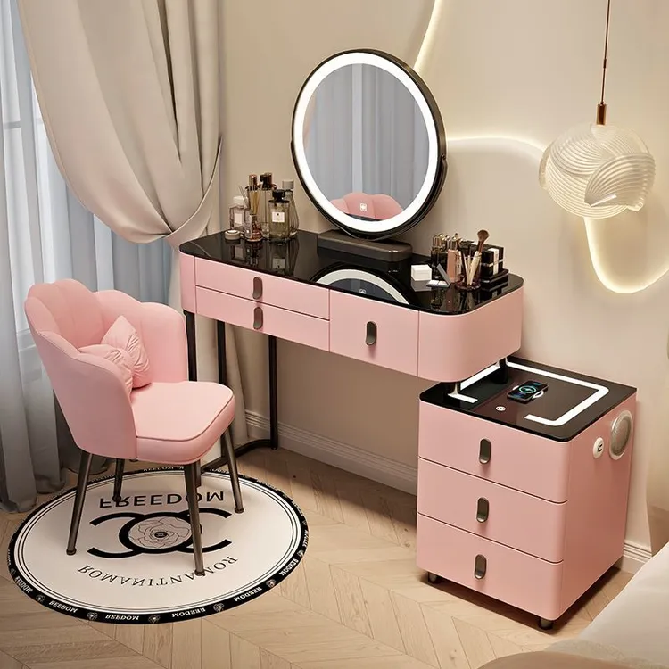 2025年卧室梳妆台智能家居多功能边柜北欧黑科技化妆台音响蓝牙轻