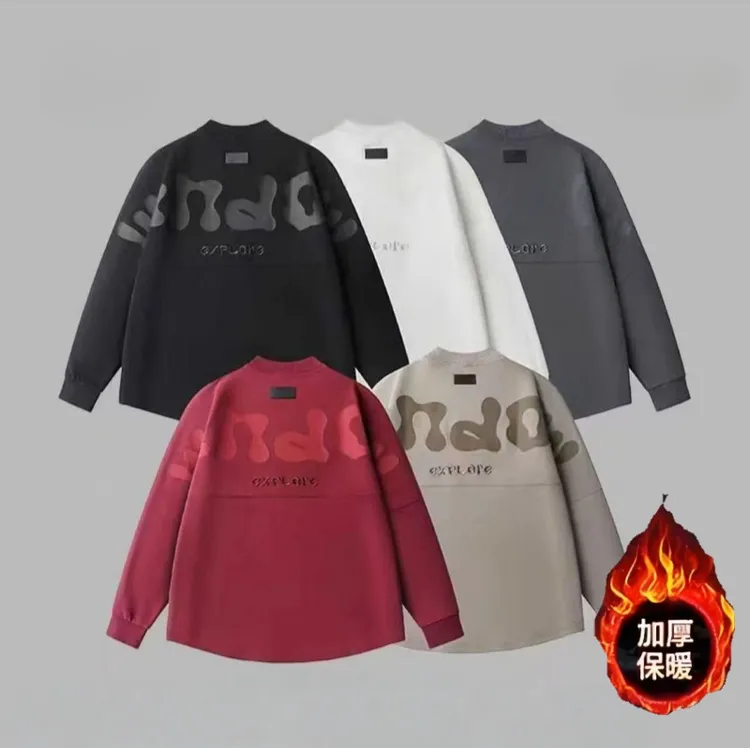 秋冬新款加绒加厚创意字母套头简约百搭男士时尚长袖打底卫衣冬季