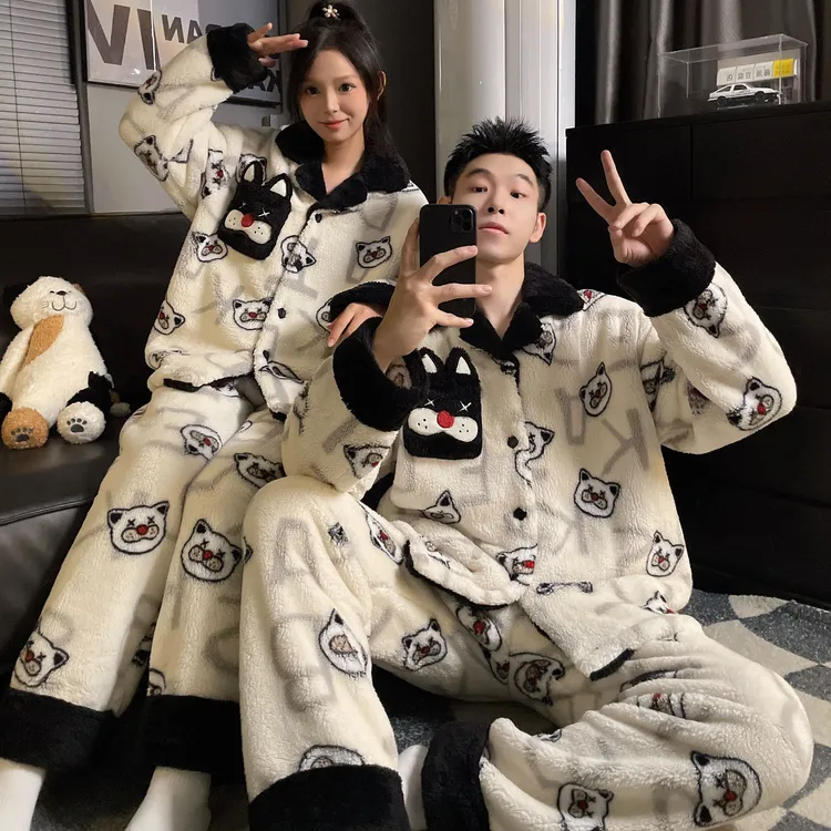 情侣睡衣珊瑚绒加绒加厚保暖一男一女秋冬2025新款冬天家居服套装