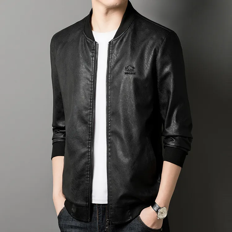 高定版三防刺绣棒球领蛋白水洗皮衣夹克男士外套春季新款PY77-T
