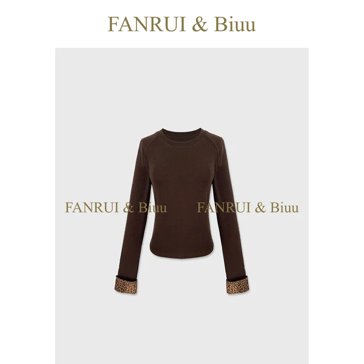 FANRUI/泛芮「贝贝biuu」手袖豹纹拼接减龄时髦轻奢感上衣女B18529