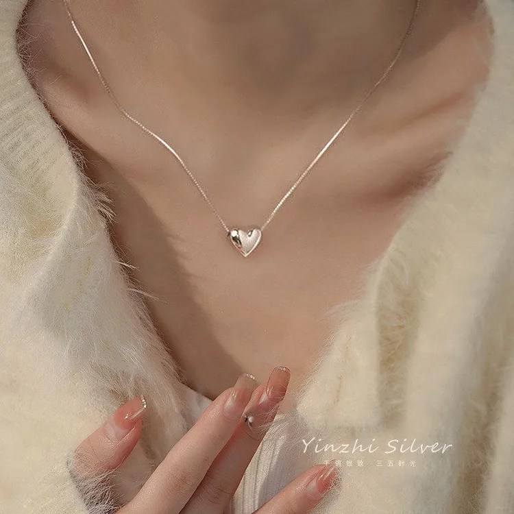 吊坠925银玻璃 S925银饰爱心项链女小众设计感高级2023新款桃心