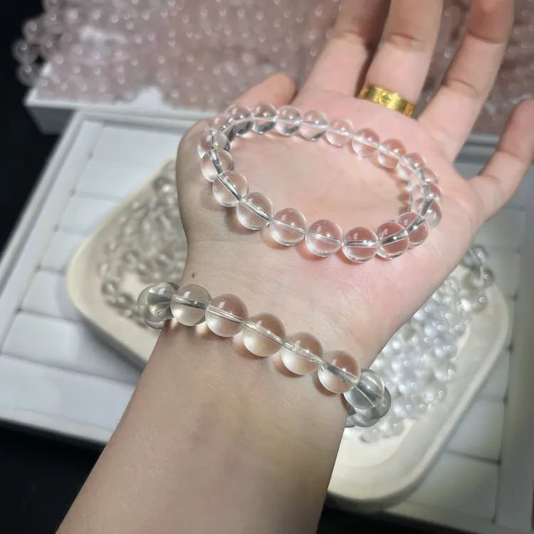 天然全透体白水晶素圈手串 单A级 带一点天然生长纹