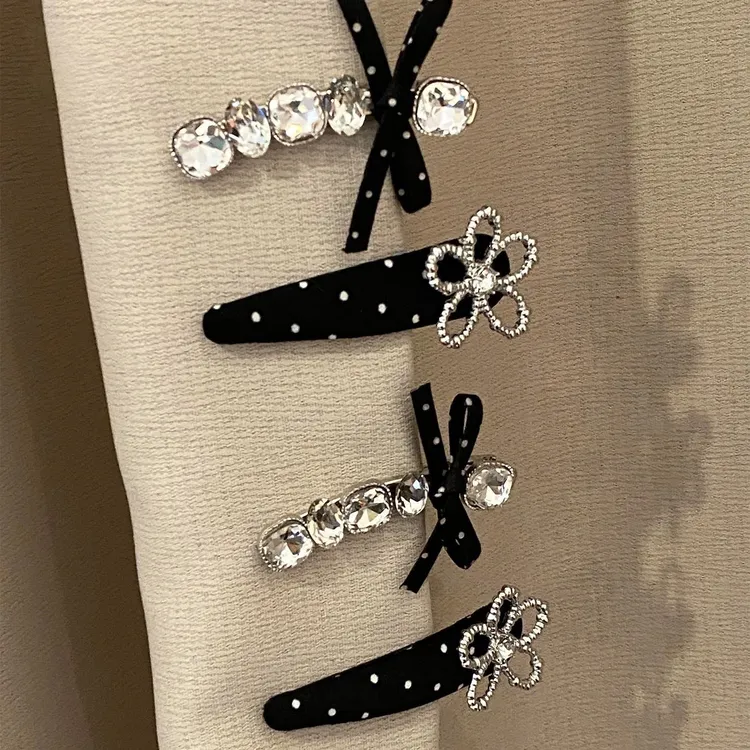 韩版ins新款赫本风闪钻花朵波点发夹BB夹气质高级感侧边夹碎发夹