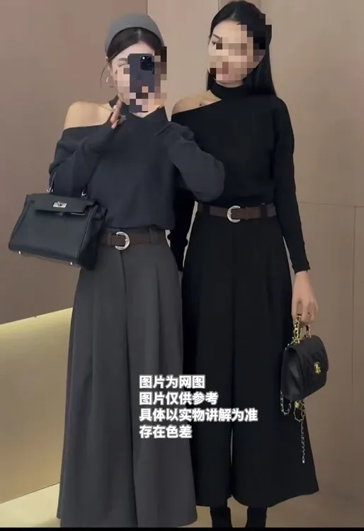 Yi+2025新款时尚套装法式休闲风高腰阔腿裤+挂脖漏肩上衣