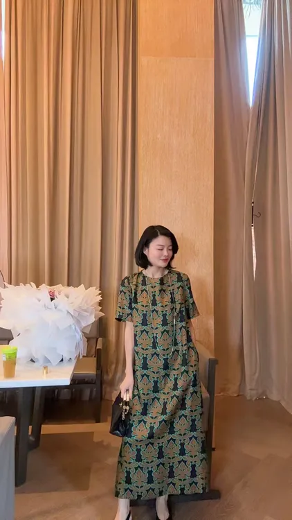 TANTAN  真丝 气质时尚印花中袖圆领连衣裙1962