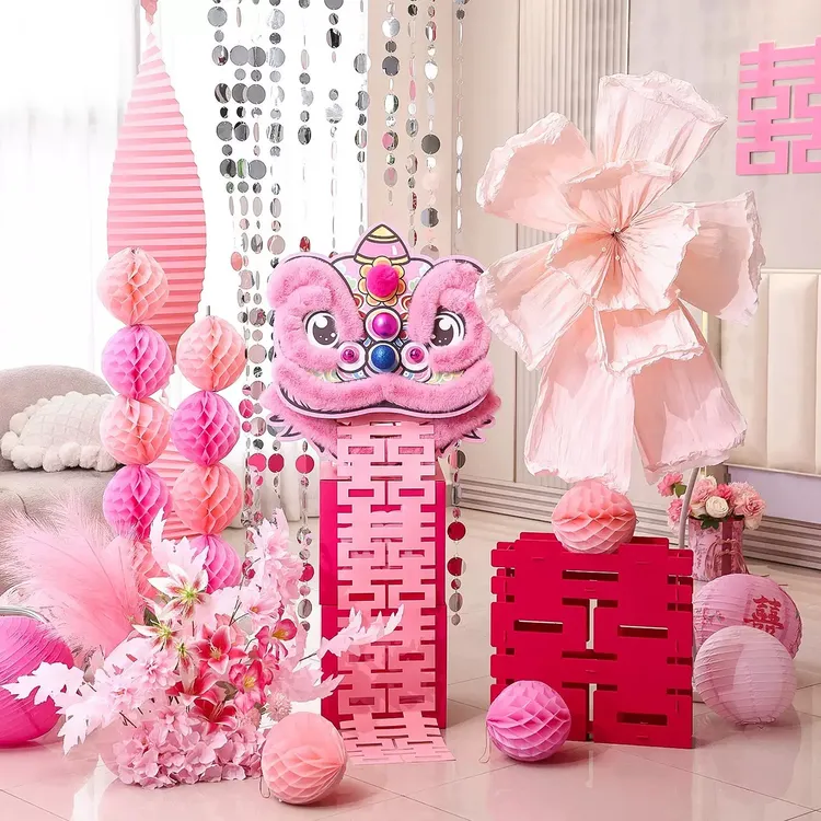 结婚装饰套装醒狮摆件狮子头婚房布置订婚礼新房客厅晨袍拍照道