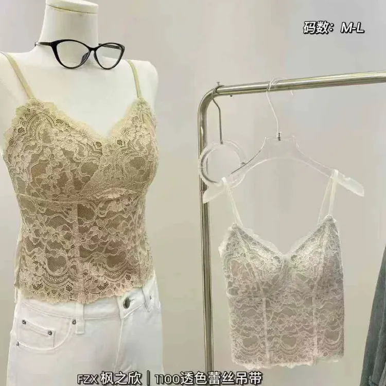 设计感蕾丝吊带背心带胸垫外穿内搭显瘦美背时尚百搭