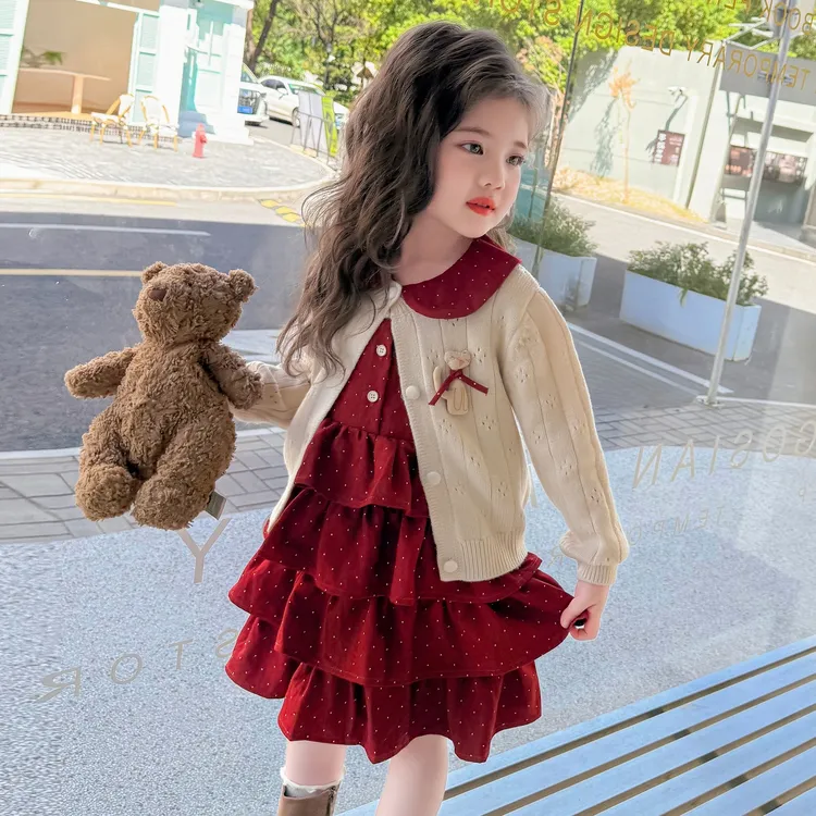 儿童秋装两件套蓬蓬裙秋季蛋糕裙少女风女连衣裙秋款宝宝套装女童