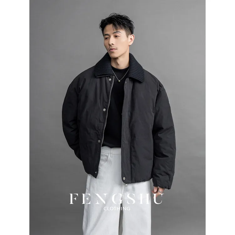 FENGSHU「针织领 可拆卸」简约翻领羽绒服男冬季百搭宽松夹克外套