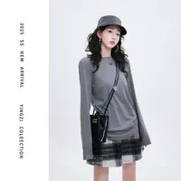 颖子定制【灰烬都市】休闲通勤圆领长袖T恤女时尚简约纯色上衣9815