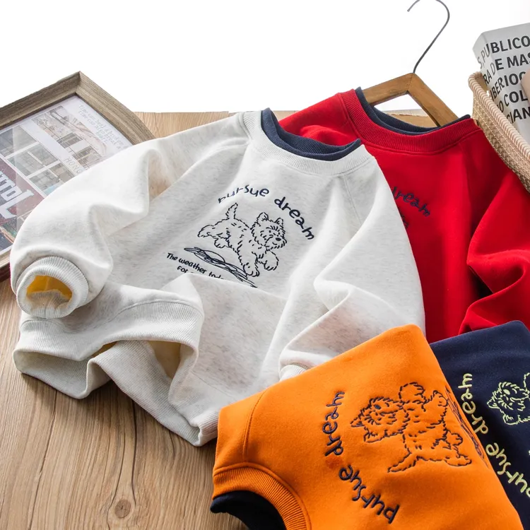 儿童秋冬款加绒卫衣2025冬季保暖男童中大童休闲绣花圆领打底衫潮