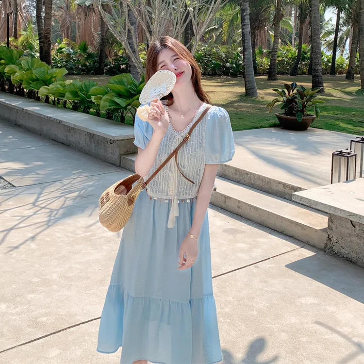 海边度假风连衣裙女2025夏季新款森系小清新温柔风超显白显瘦裙子