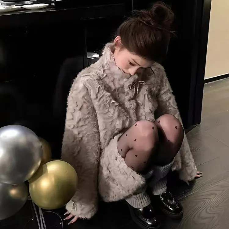 人造皮草 染尖毛毛一体外套女短款环保皮草保暖毛毛大衣新