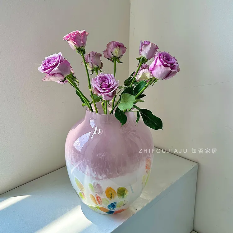 嫣然芬顿花瓶轻奢高级设计感小众中古风玻璃水培花器琉璃客厅摆件