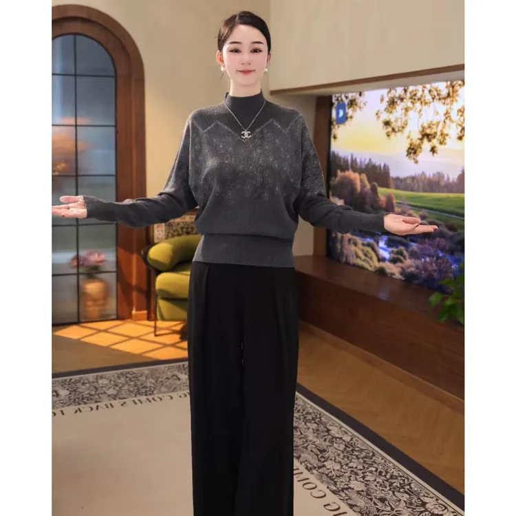 2025秋冬新款【LT-1247JR】醋酸天丝羊毛灰色老钱风软糯针织衫毛衣