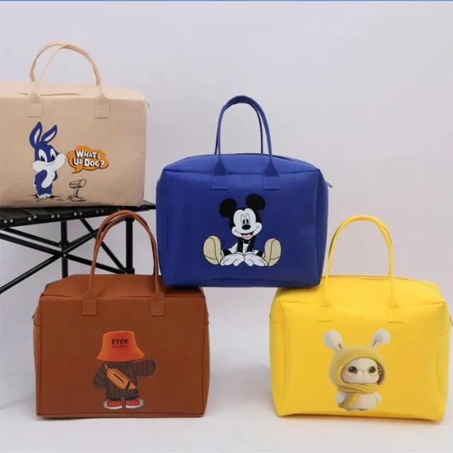 轻便卡通旅行包手提包行李包拉链款包出差旅行毛毡包小清新简约